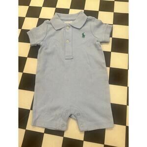 Ralph Lauren baby one piece romper light blue size 3M 100% cotton layette polo